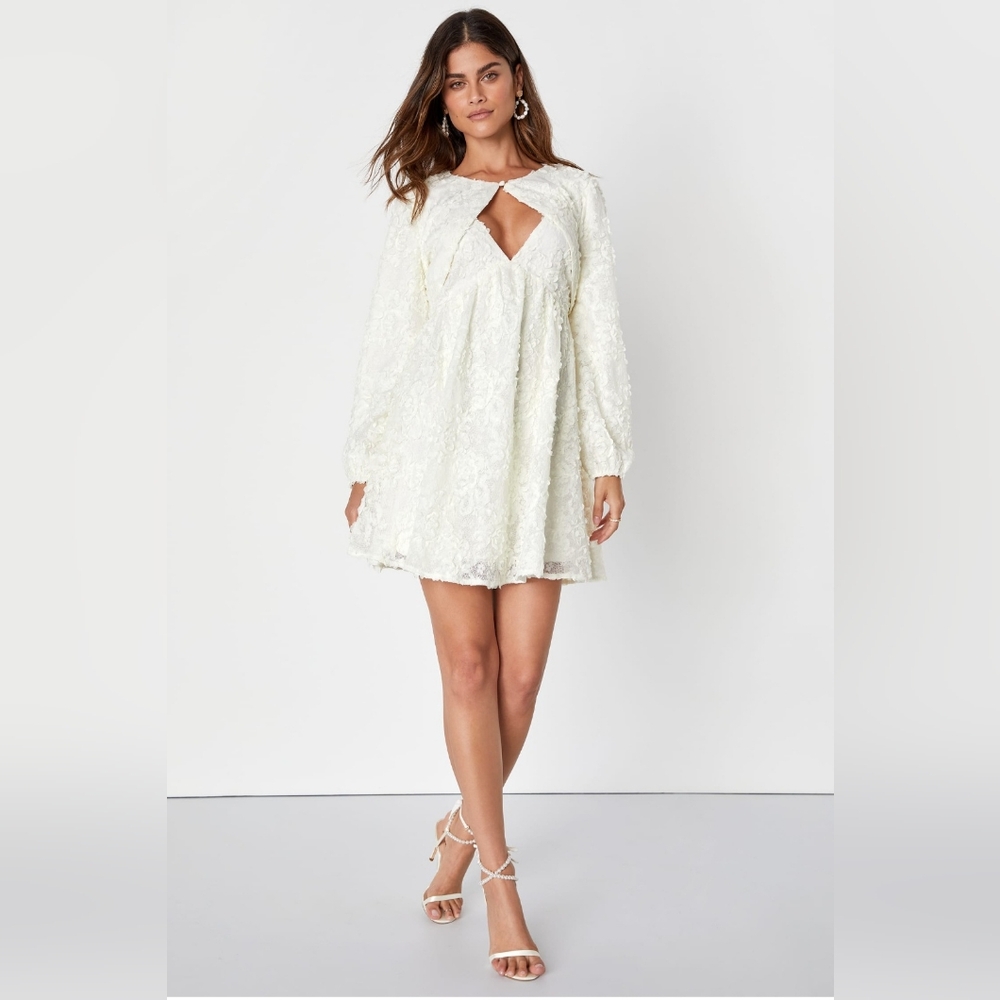 Lulus Noteworthy Cutie Ivory 3D Floral Two- Piece Mini Dress